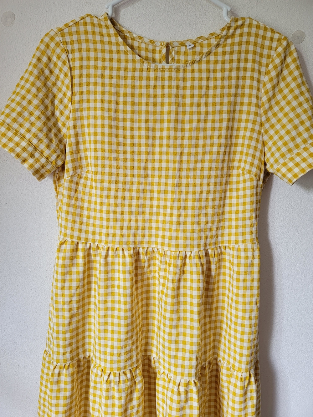 *SALE 2/$20* Womens Yellow Gingham Tiered Mini Dress 100% Cotton Size S - Picture 6 of 14
